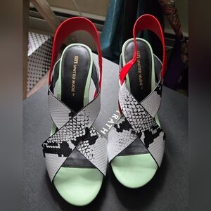 United Nude Mint Green, Black & White Snake-Print Crossband Sandals